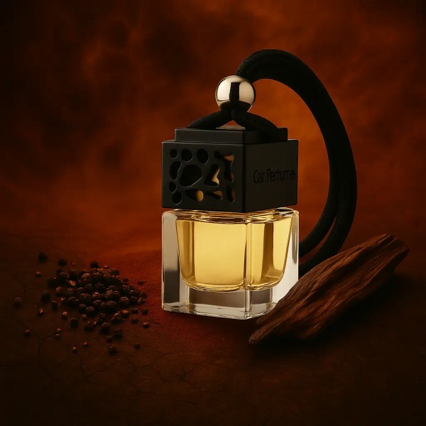 Spicy Oud car fragrance with fiery spice, earthy tones, and smoky oud.